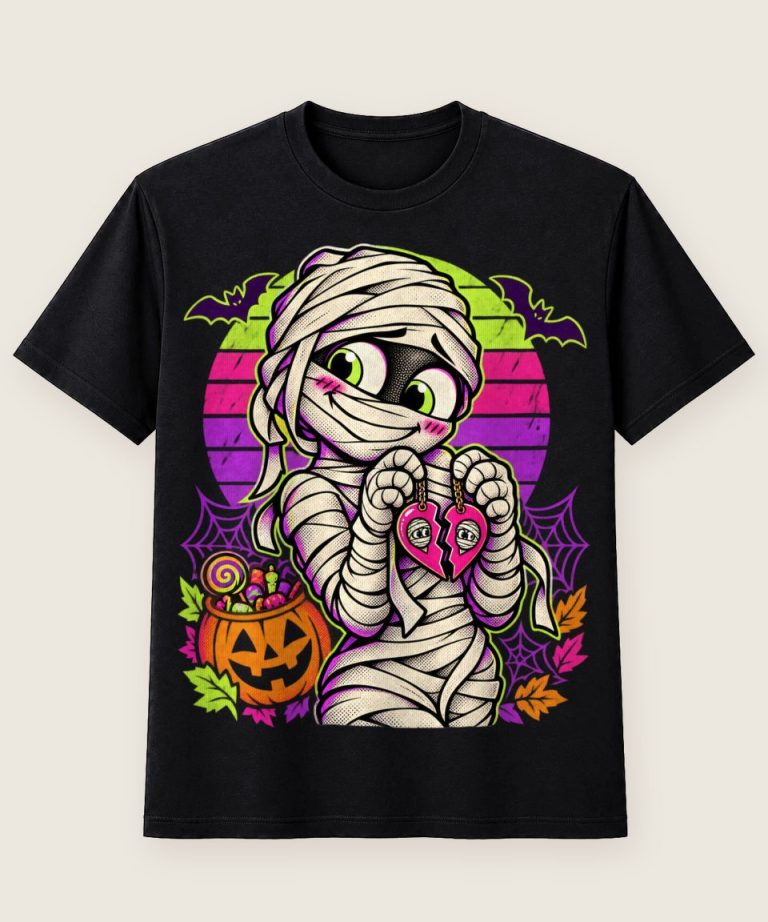 T-Shirt mit Motiv „Halloween Mumienpaar Retro Herz“ – Halloween T-Shirts