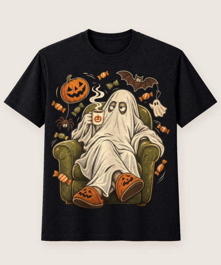 T-Shirt mit Motiv „Halloween Papa Geist Kaffee Couch Auszeit“ – Halloween T-Shirts