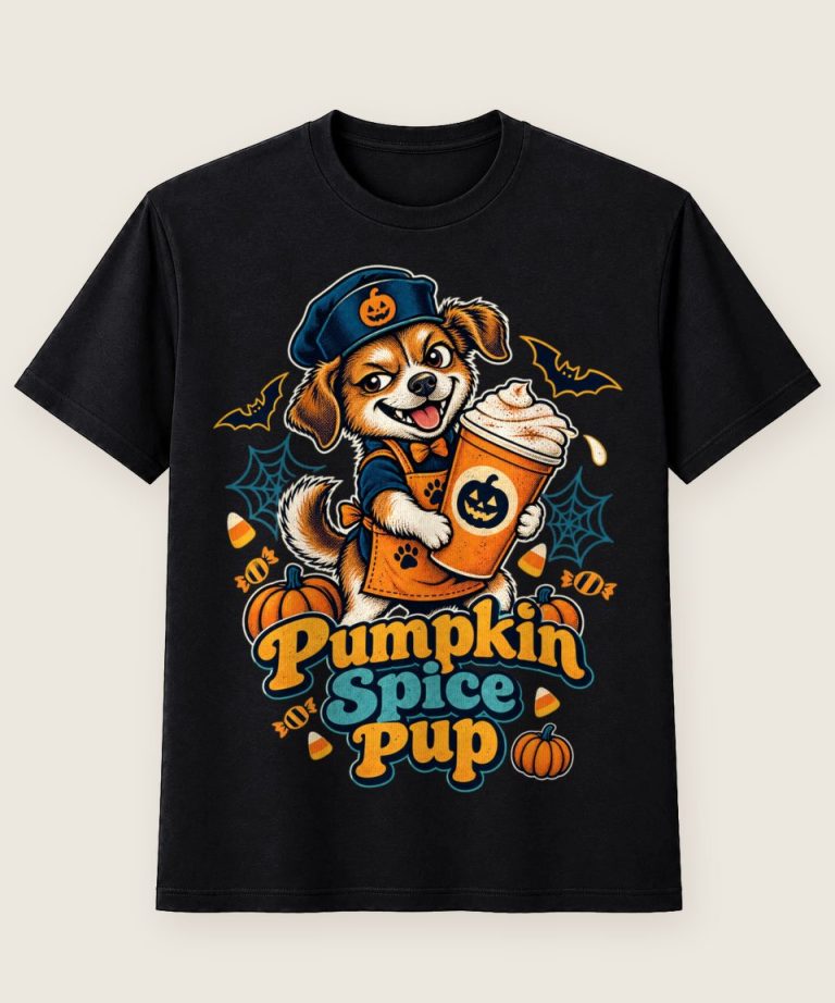 T-Shirt mit Motiv „Halloween Pumpkin Spice Pup Hundefan Herbst“ – Halloween T-Shirts