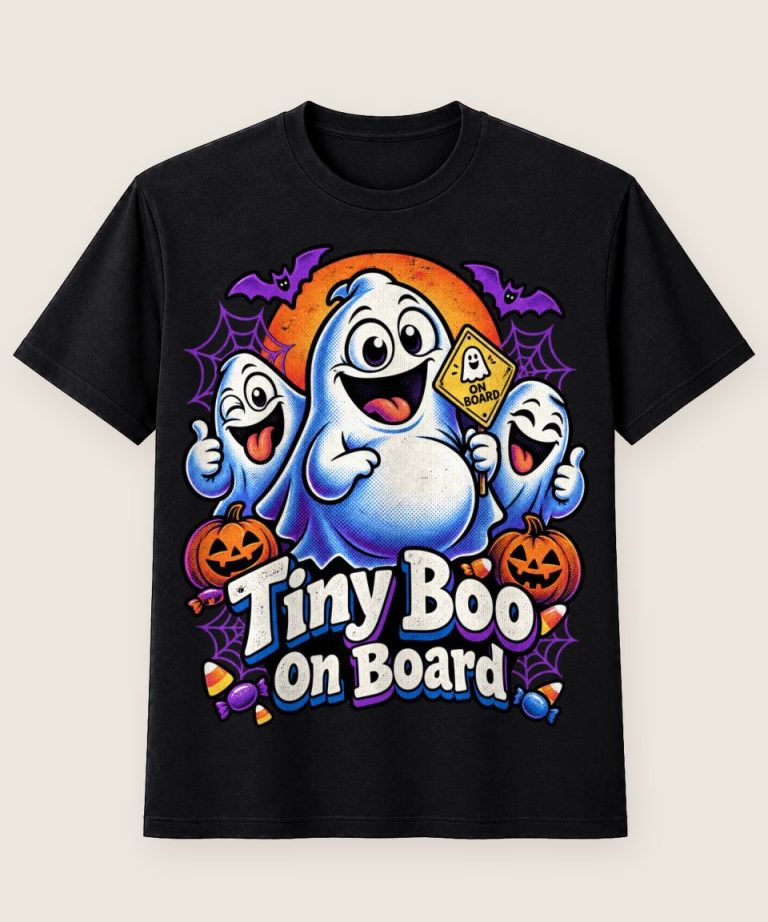 T-Shirt mit Motiv „Halloween Tiny Boo On Board Geister Babybauch“ – Halloween T-Shirts