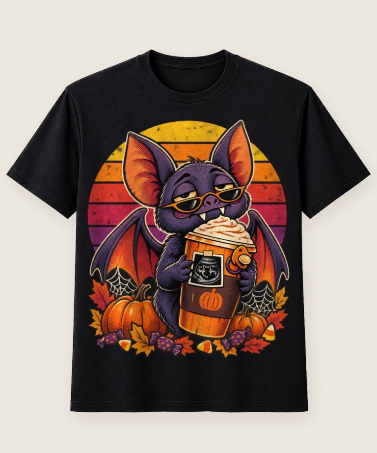 T-Shirt mit Motiv „Halloween Vampirfledermaus Future Dad Fuel Latte“ – Halloween T-Shirts