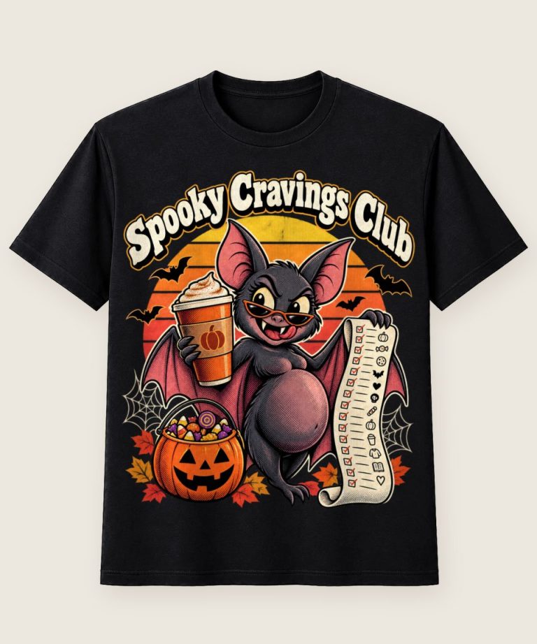 T-Shirt mit Motiv „Halloween Vampirfledermaus Spooky Cravings Crew“ – Halloween T-Shirts