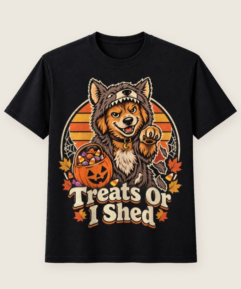 T-Shirt mit Motiv „Halloween Werwolf-Hund Treats Or I Shed“ – Halloween T-Shirts