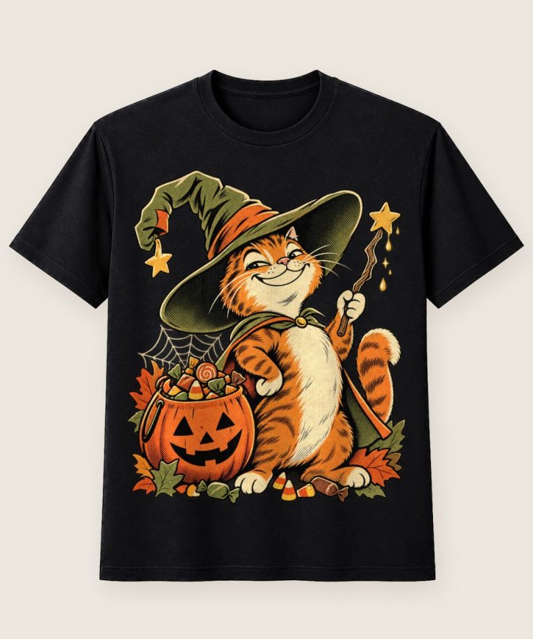 T-Shirt mit Motiv „Halloween Zauberkatze Nerd“ – Halloween T-Shirts