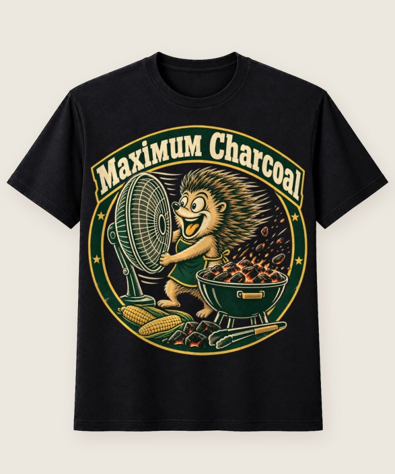 T-Shirt mit Motiv „Holzkohlegrill Igel Maximum Charcoal“ – Hobby & Freizeit T-Shirts