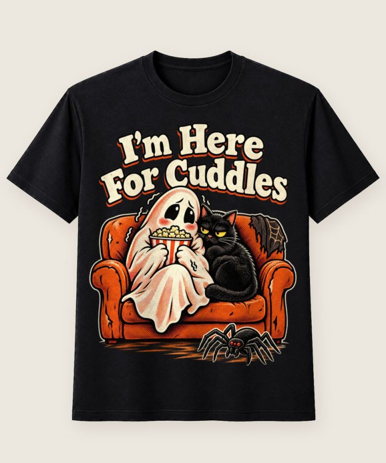 T-Shirt mit Motiv „I'm Here For Cuddles Halloween Sofa Kater und schüchterner“ – Halloween T-Shirts
