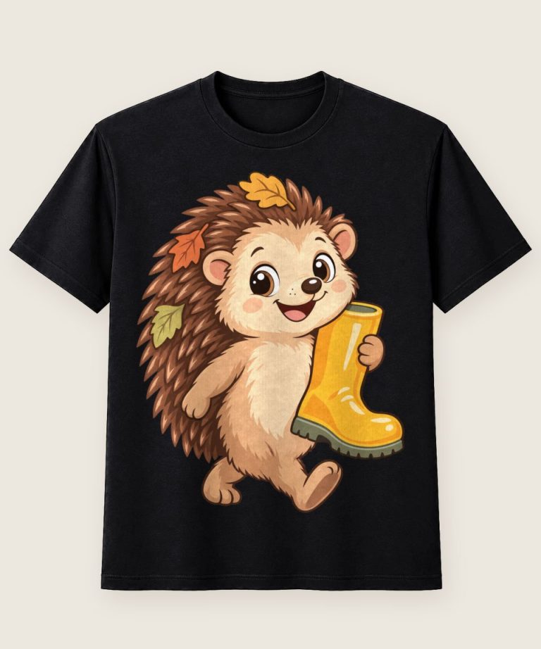 T-Shirt mit Motiv „Igel im Regen Kinder Waldtier Herbstmotiv“ – Kinder-T-Shirts