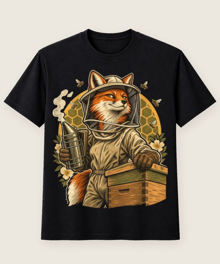 T-Shirt mit Motiv „Imker Fuchs mit Bienenkasten“ – Hobby & Freizeit T-Shirts
