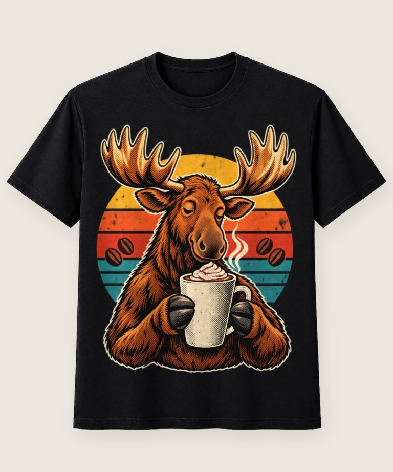 T-Shirt mit Motiv „Kaffee-Elch mit heißem Mokka“ – Hobby & Freizeit T-Shirts