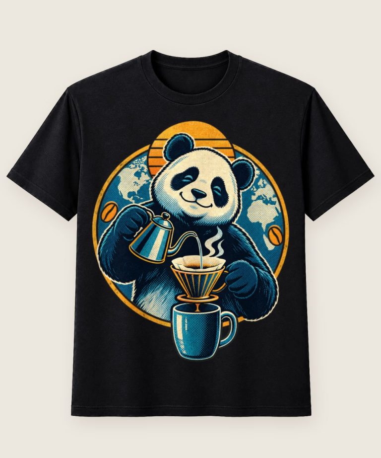 T-Shirt mit Motiv „Kaffee Panda mit Handaufguss“ – Hobby & Freizeit T-Shirts