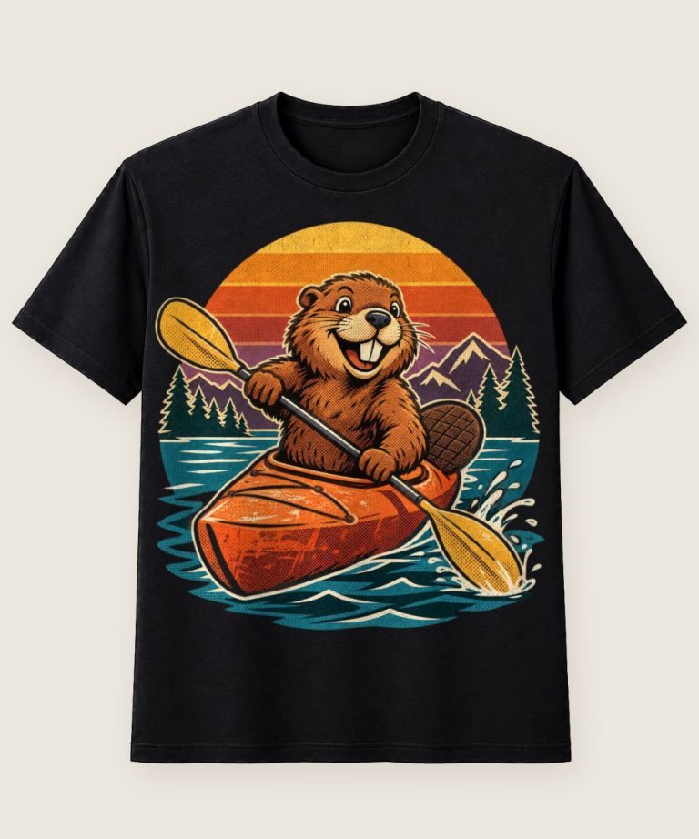 T-Shirt mit Motiv „Kajak Biber beim Paddeln“ – Hobby & Freizeit T-Shirts