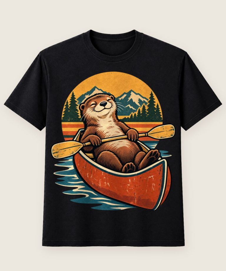 T-Shirt mit Motiv „Kajak Kanu Otter beim Paddeln“ – Hobby & Freizeit T-Shirts