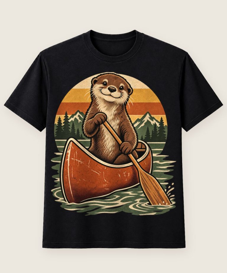 T-Shirt mit Motiv „Kajak Kanu Otter beim Paddeln“ – Hobby & Freizeit T-Shirts