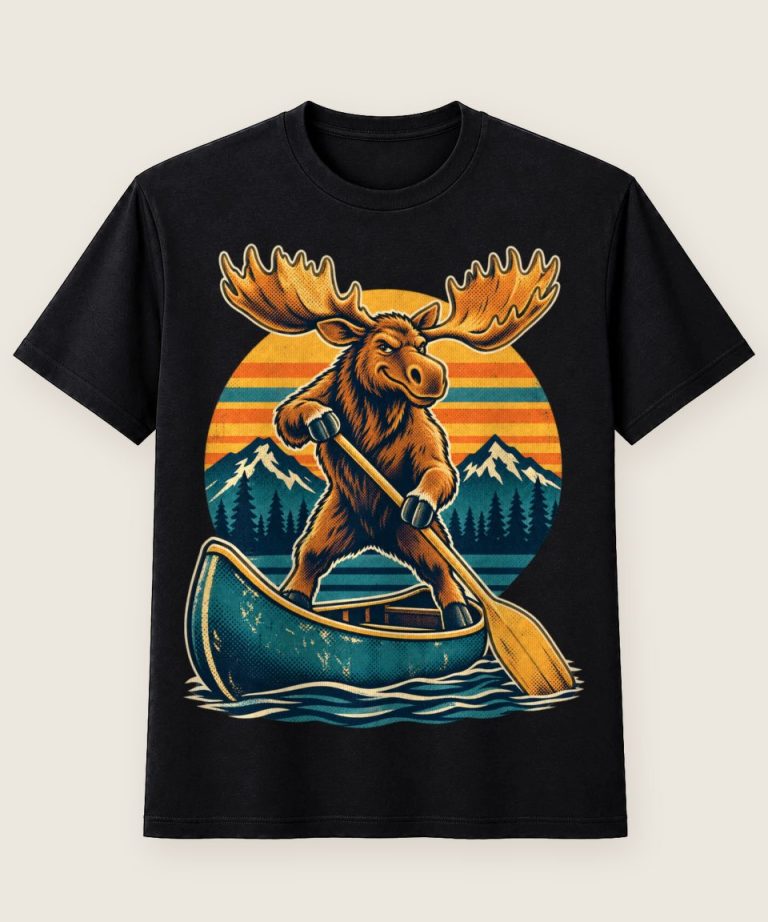 T-Shirt mit Motiv „Kanu Elch beim Paddeln“ – Hobby & Freizeit T-Shirts