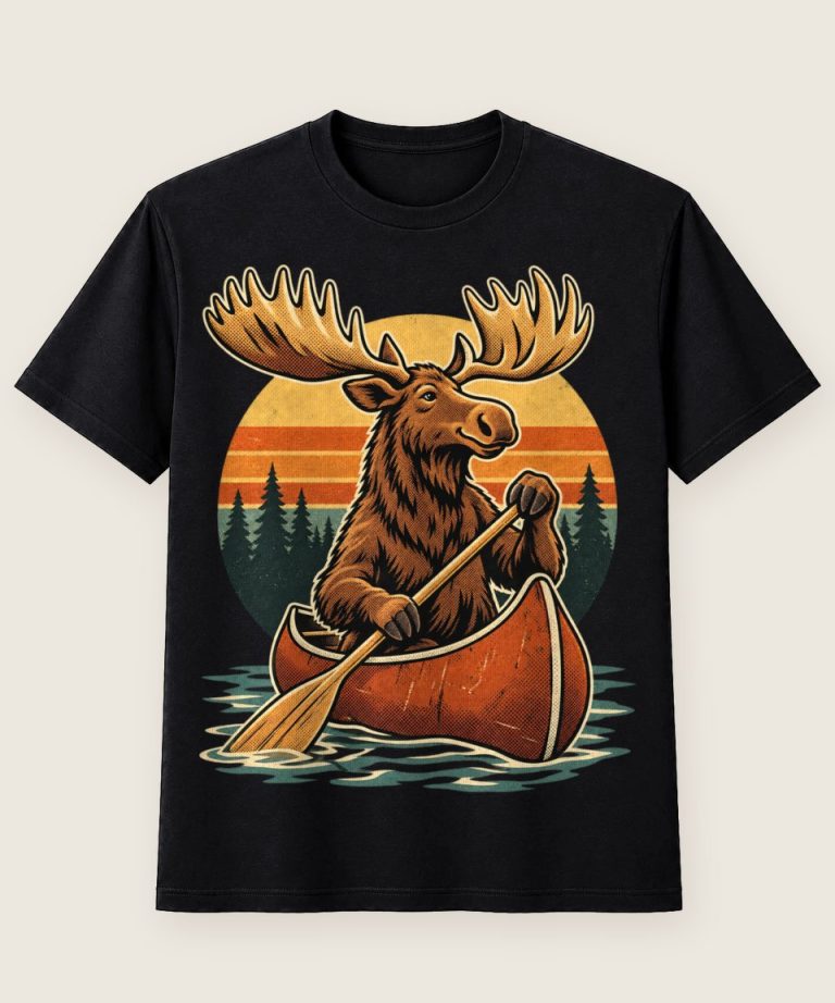 T-Shirt mit Motiv „Kanu Elch Paddeln Auf Dem See“ – Hobby & Freizeit T-Shirts