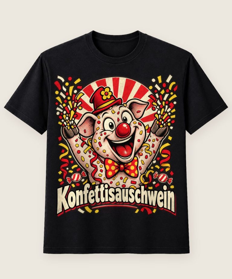 T-Shirt mit Motiv „Karneval Konfettisauschwein Schwein mit Konfetti“ – Karneval & Fasching T-Shirts