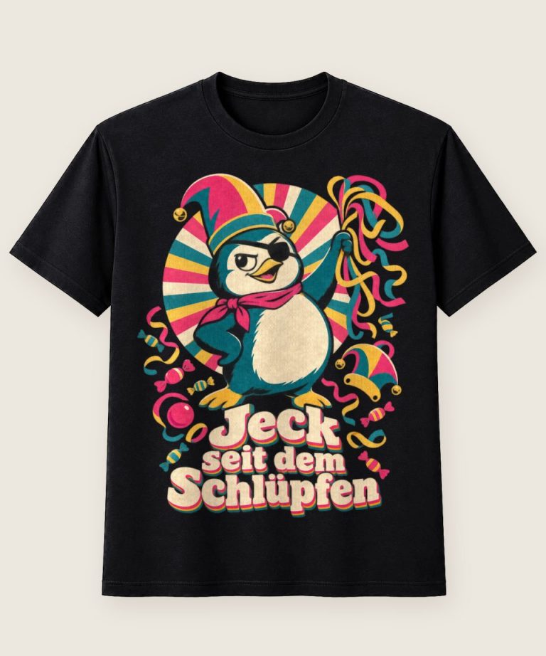 T-Shirt mit Motiv „Karneval Pinguin Pirat jeck seit dem Schlüpfen“ – Karneval & Fasching T-Shirts