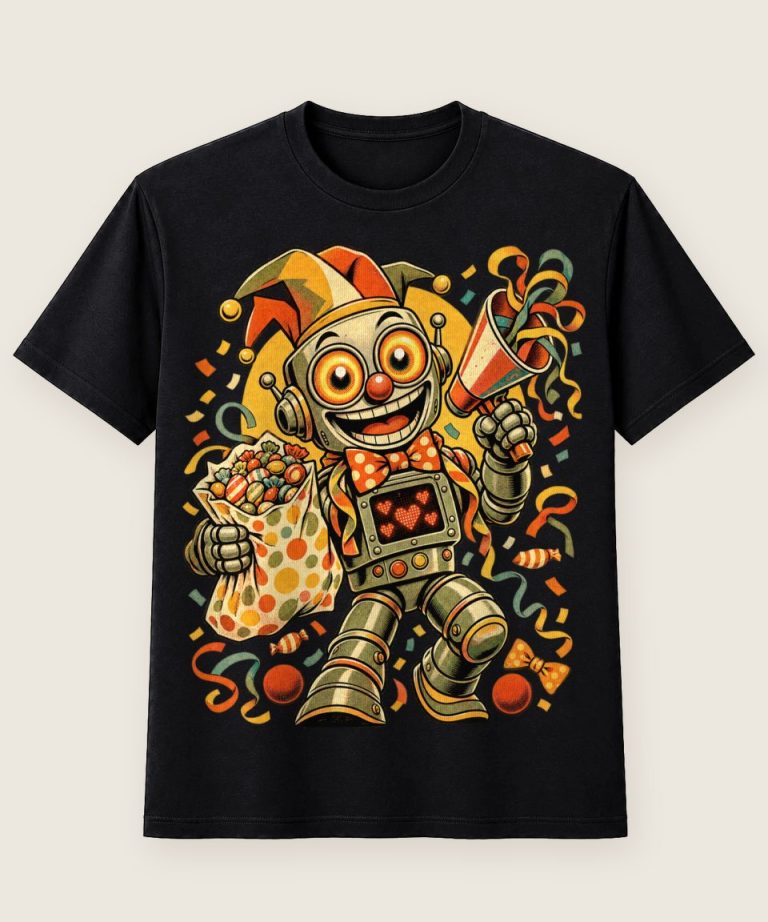 T-Shirt mit Motiv „Karneval-Roboter mit Kamelle und Megafon“ – Karneval & Fasching T-Shirts
