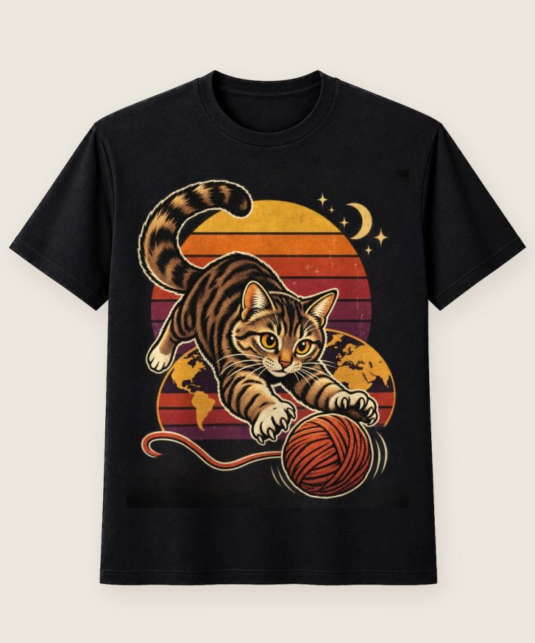 T-Shirt mit Motiv „Katzenliebe Stricken Katze mit Wollknäuel“ – Hobby & Freizeit T-Shirts