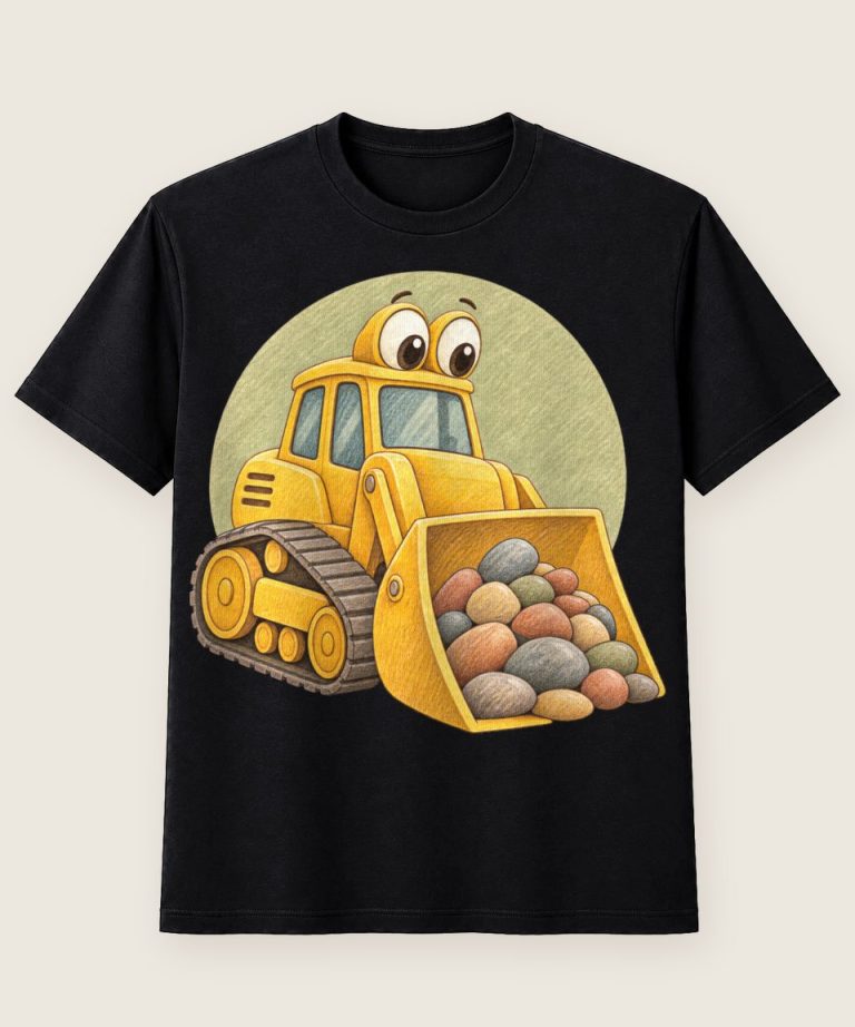 T-Shirt mit Motiv „Kleiner Bulldozer schiebt Steine Baustellenfahrzeug“ – Kinder-T-Shirts