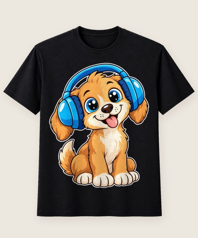 T-Shirt mit Motiv „Kleiner Kopfhörer Hund“ – Kinder-T-Shirts