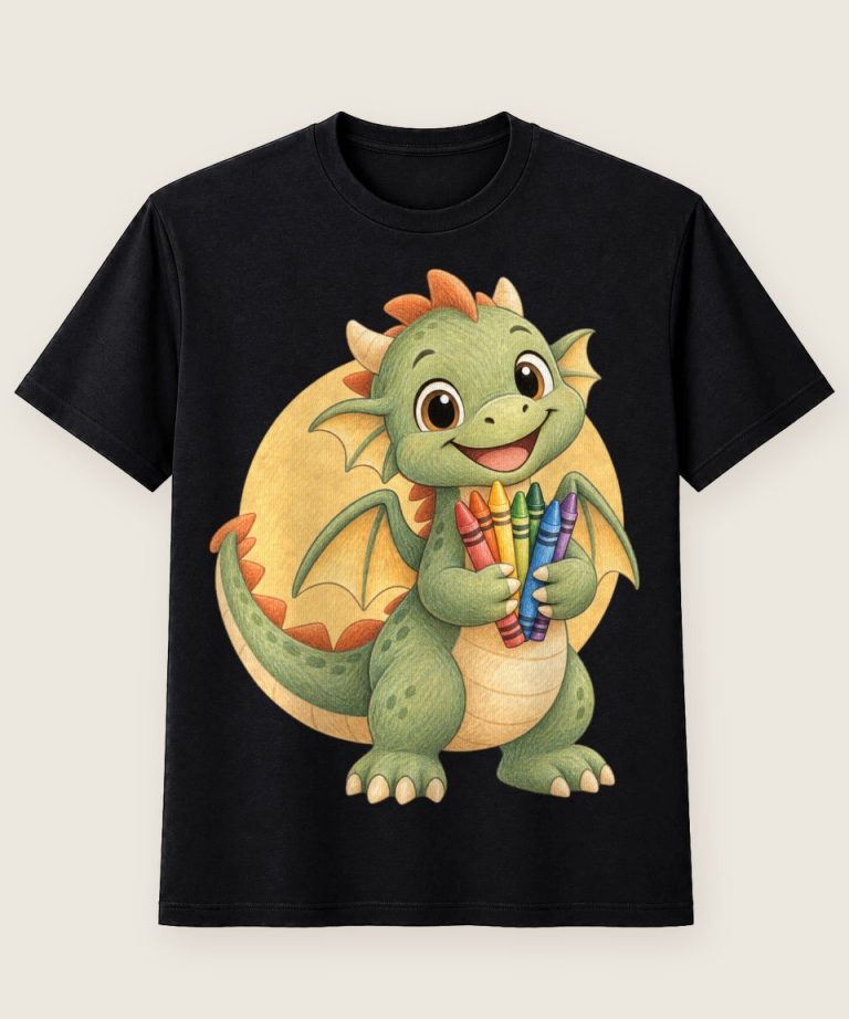 T-Shirt mit Motiv „Kleiner Stiftdrache zum Malen“ – Kinder-T-Shirts
