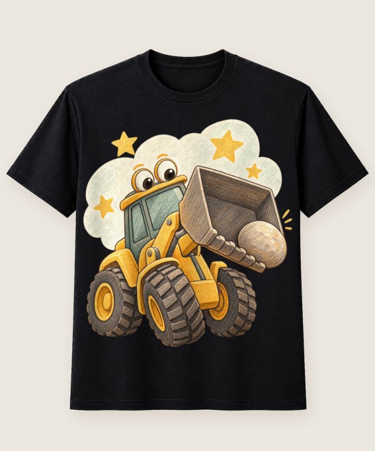 T-Shirt mit Motiv „Knuffiger Radlader mit Stein Kids Kinder“ – Kinder-T-Shirts