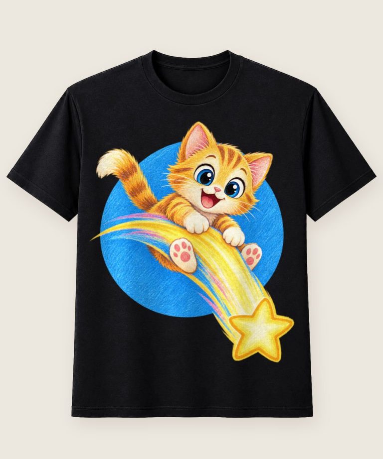 T-Shirt mit Motiv „Kometenkatze rutschende Weltraum-Katze für Kinder“ – Kinder-T-Shirts