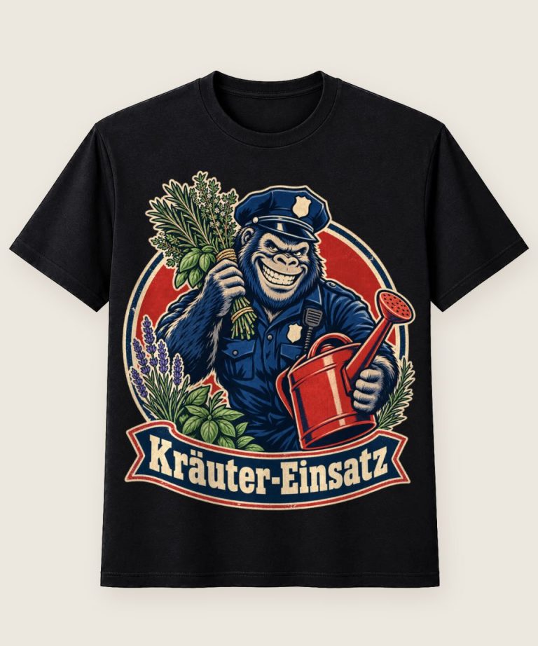 T-Shirt mit Motiv „Kräuteranbau Gorilla-Polizist Kräuter-Einsatz“ – Hobby & Freizeit T-Shirts