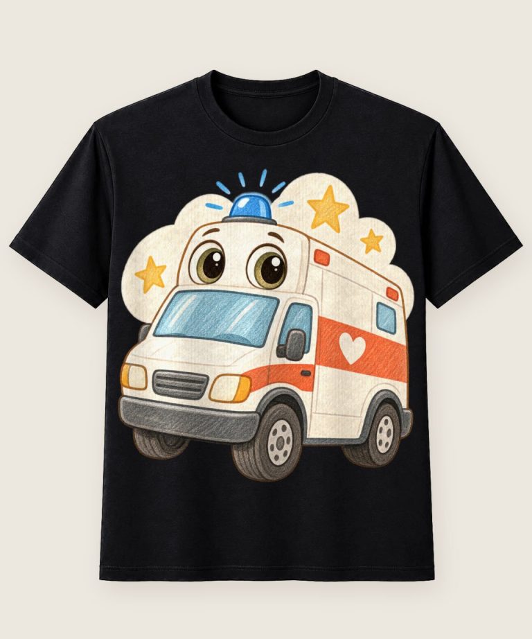 T-Shirt mit Motiv „Lächelnder Rettungswagen Kinder“ – Kinder-T-Shirts