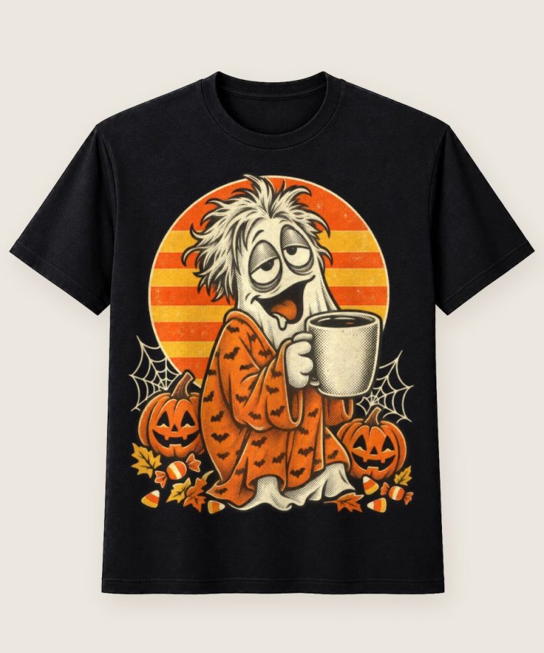 T-Shirt mit Motiv „Lazy But Boo-tiful müder Kaffeegeist Halloween“ – Halloween T-Shirts
