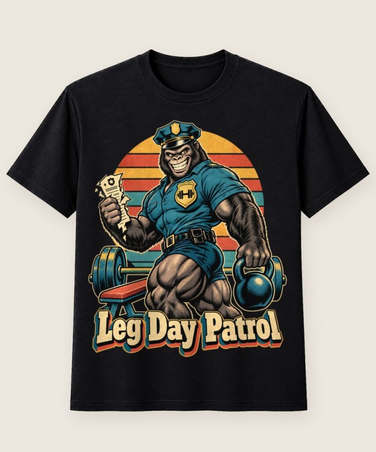 T-Shirt mit Motiv „Leg-Day-Gym-Life Gorilla-Polizist“ – Hobby & Freizeit T-Shirts