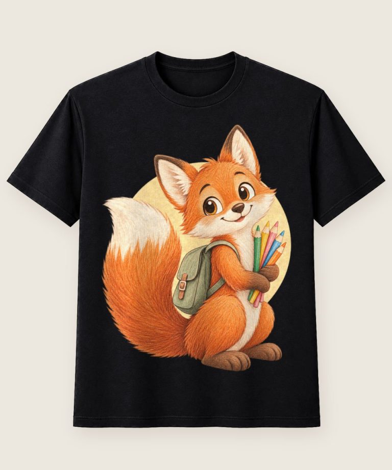 T-Shirt mit Motiv „Lernfuchs mit Buntstiften Kinder“ – Kinder-T-Shirts