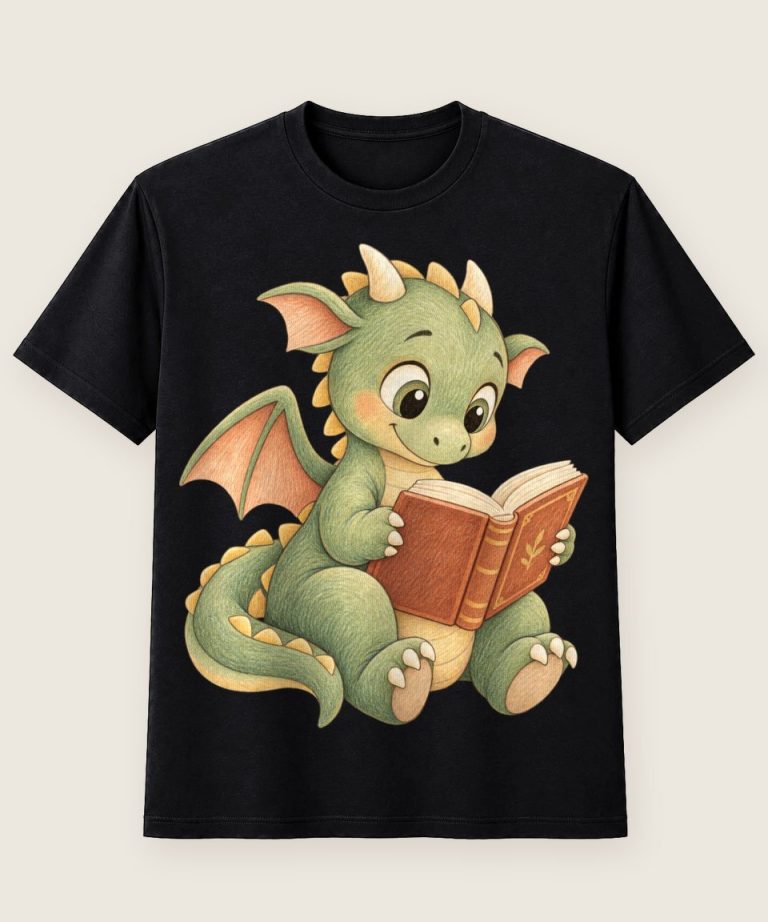 T-Shirt mit Motiv „Lesedrache mit Buch Kinder“ – Kinder-T-Shirts
