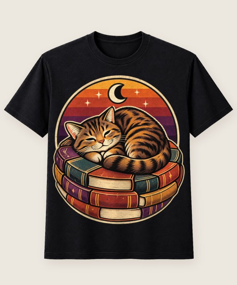 T-Shirt mit Motiv „Lesen mit Katze im Bücherkreis“ – Hobby & Freizeit T-Shirts