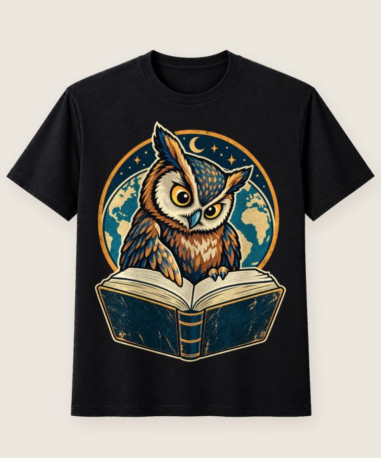 T-Shirt mit Motiv „Lesende Eule auf Buch“ – Hobby & Freizeit T-Shirts