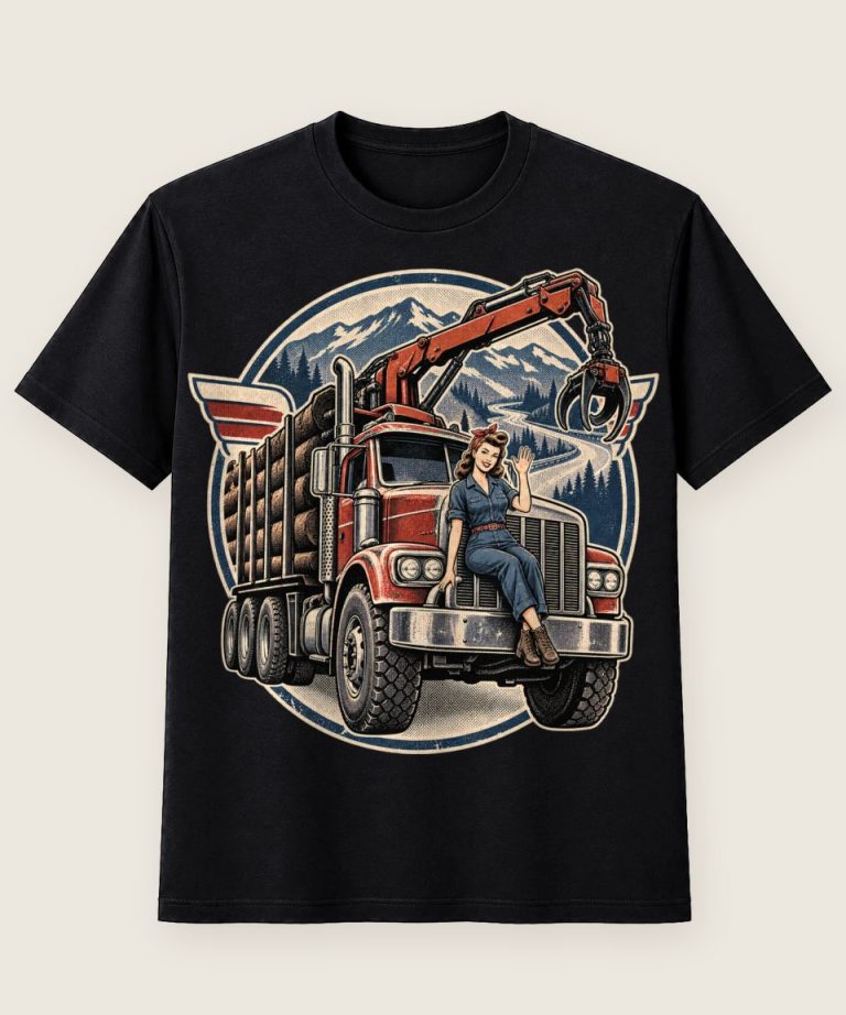 T-Shirt mit Motiv „Logging-Truck Pin-up-Emblem für Fahrer“ – Hobby & Freizeit T-Shirts