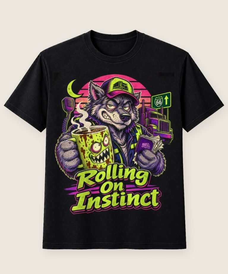 T-Shirt mit Motiv „Long-Haul-Trucking Wolf Rolling On Instinct“ – Hobby & Freizeit T-Shirts