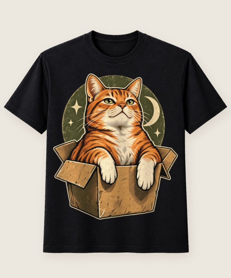 T-Shirt mit Motiv „Lustige Katze im kleinen Karton“ – Hobby & Freizeit T-Shirts