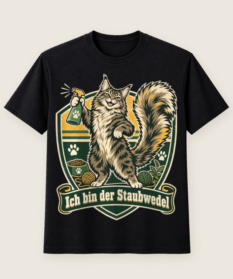 T-Shirt mit Motiv „Maine-Coon-Katze mit Staubwedel-Schwanz“ – Hobby & Freizeit T-Shirts