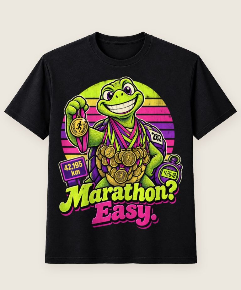 T-Shirt mit Motiv „Marathon-Laufen Schildkröte Retro-Sonne“ – Hobby & Freizeit T-Shirts