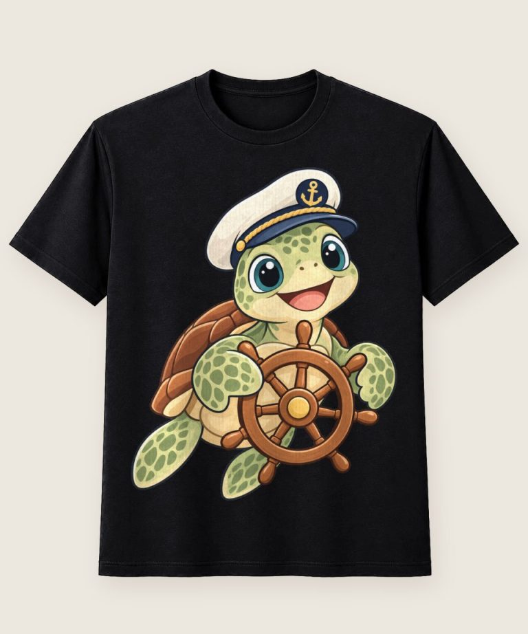 T-Shirt mit Motiv „Meeresschildkröten-Kapitän am Steuerrad Kinder“ – Kinder-T-Shirts