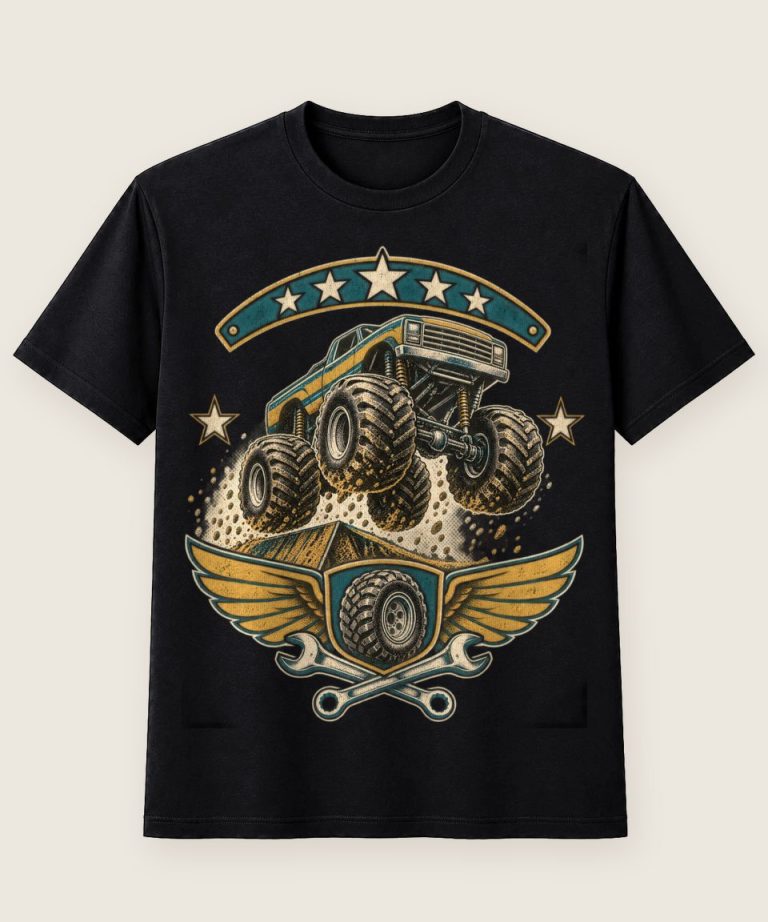 T-Shirt mit Motiv „Monster-Truck Emblem mit Flügel und Werkzeug“ – Hobby & Freizeit T-Shirts