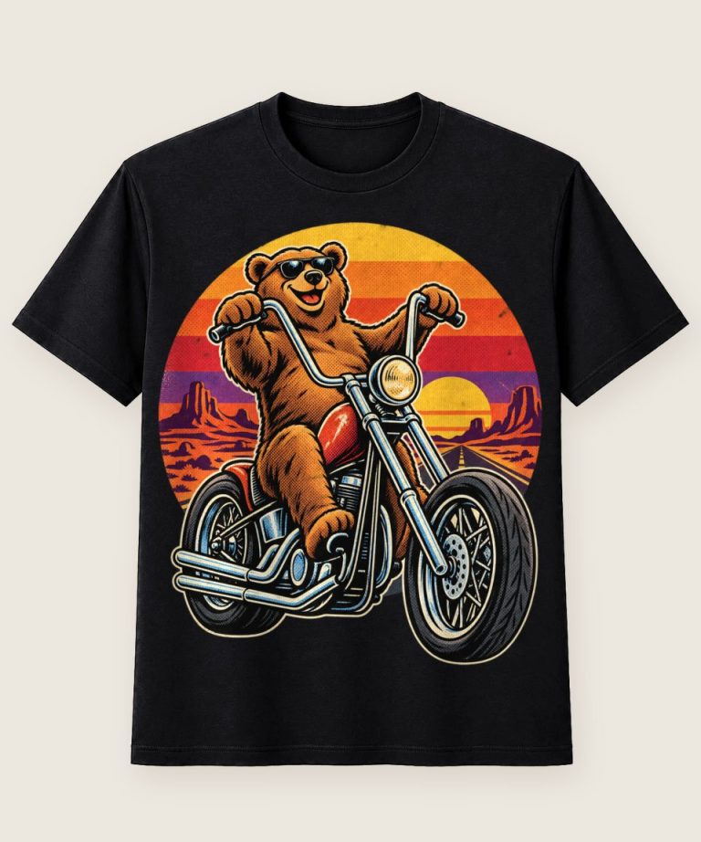 T-Shirt mit Motiv „Motorrad Cruiser Bär Easy Cruiser Fahrer“ – Hobby & Freizeit T-Shirts