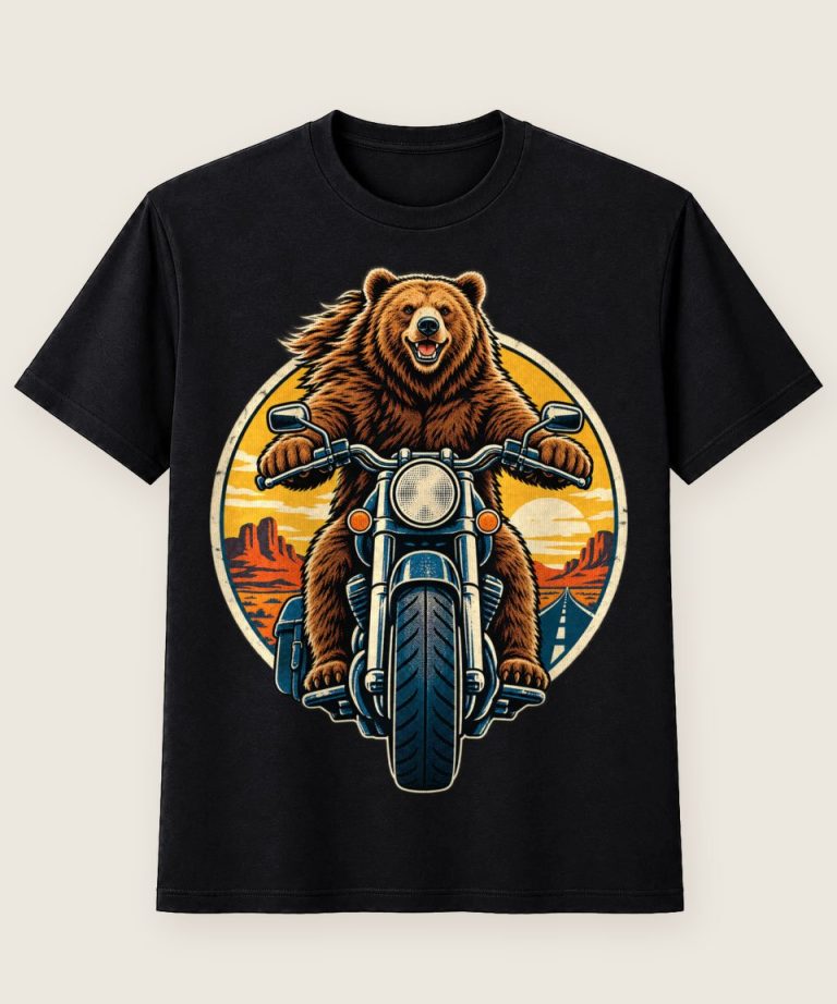 T-Shirt mit Motiv „Motorrad-Tourenfahrer Grizzlybär“ – Hobby & Freizeit T-Shirts