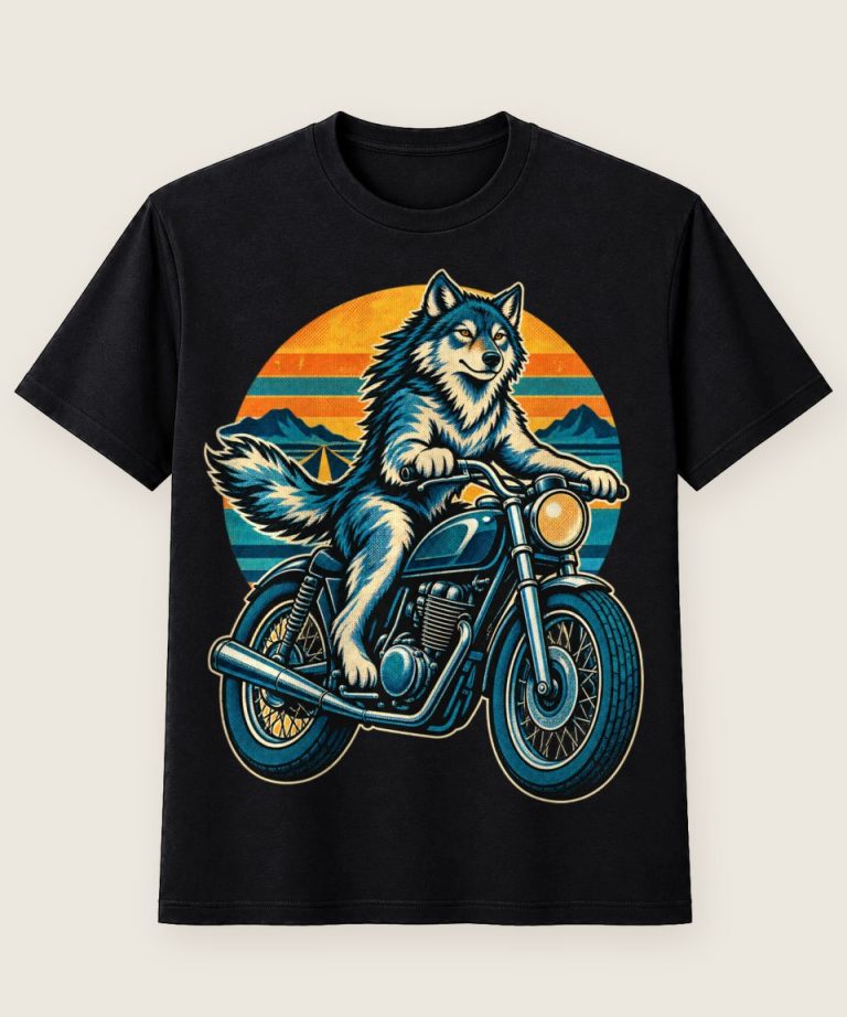 T-Shirt mit Motiv „Motorradfahrer Wolf“ – Hobby & Freizeit T-Shirts