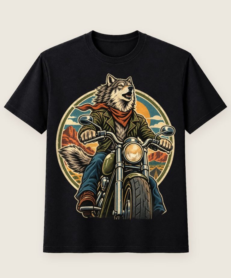 T-Shirt mit Motiv „Motorradfahrer Wolf“ – Hobby & Freizeit T-Shirts