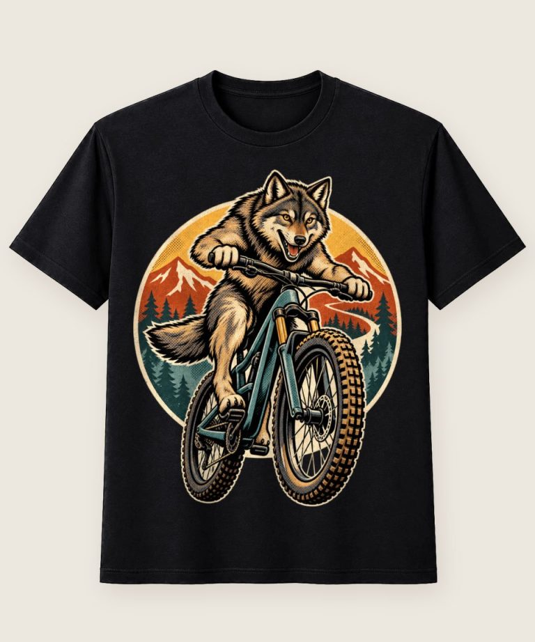 T-Shirt mit Motiv „Mountainbike Wolf Fahrer“ – Hobby & Freizeit T-Shirts