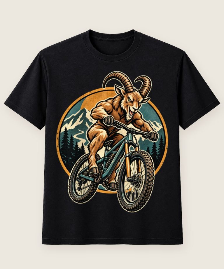T-Shirt mit Motiv „Mountainbike Ziege im Downhill-Einsatz“ – Hobby & Freizeit T-Shirts