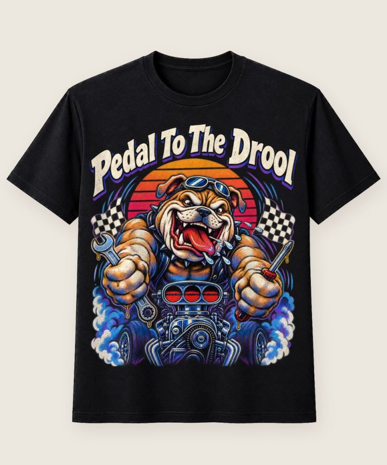 T-Shirt mit Motiv „Muscle-Car-Bulldogge Pedal To The Drool“ – Hobby & Freizeit T-Shirts